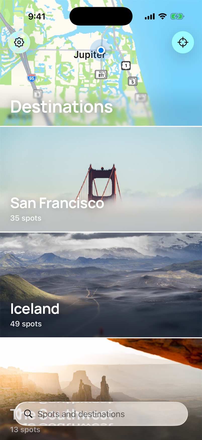 Destinations: San Francisco, 35 spots; Iceland, 49 spots; the Southwest, 13 spots